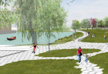 Park met iepen en vlinders op tunneldak