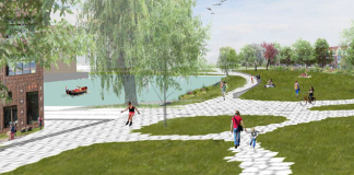 Park met iepen en vlinders op tunneldak