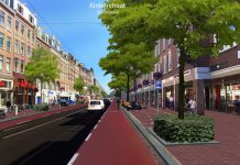 Kinkerstraat: ruimte voor fietser, auto naar trambaan