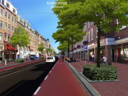 Kinkerstraat: ruimte voor fietser, auto naar trambaan