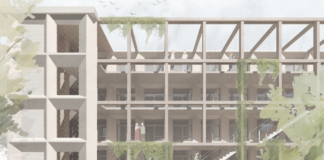 Houten studentenwoningen tegenover de Kolenkitkerk