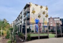 Muurschildering met bijen en bloemen vrolijkt Chassébuurt op