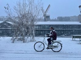 Flinke laag sneeuw bedekt Amsterdam-West – Fatbiker maakt sneeuwpop
